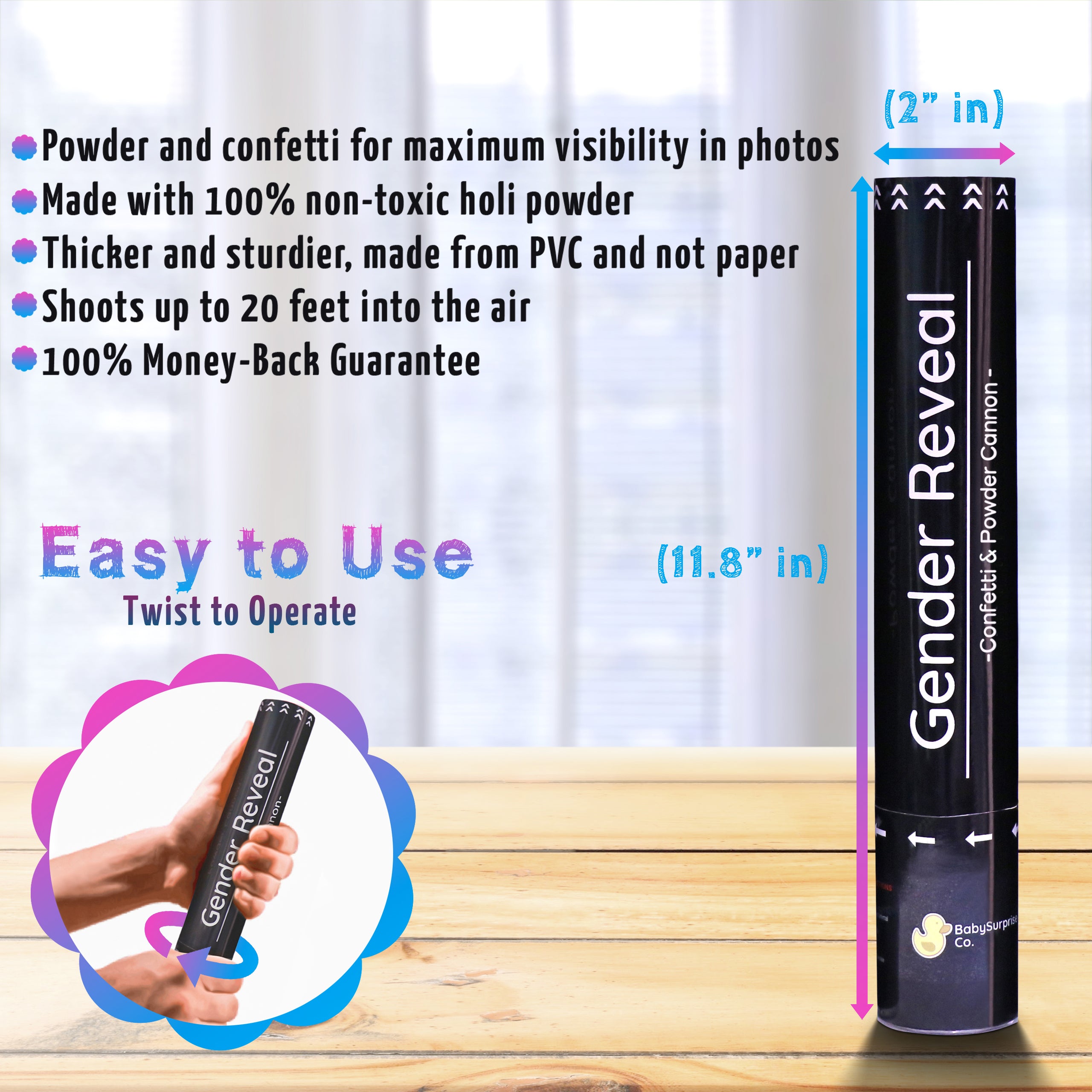 Gender Reveal Confetti & Powder Smoke Cannons - 4 Blue
