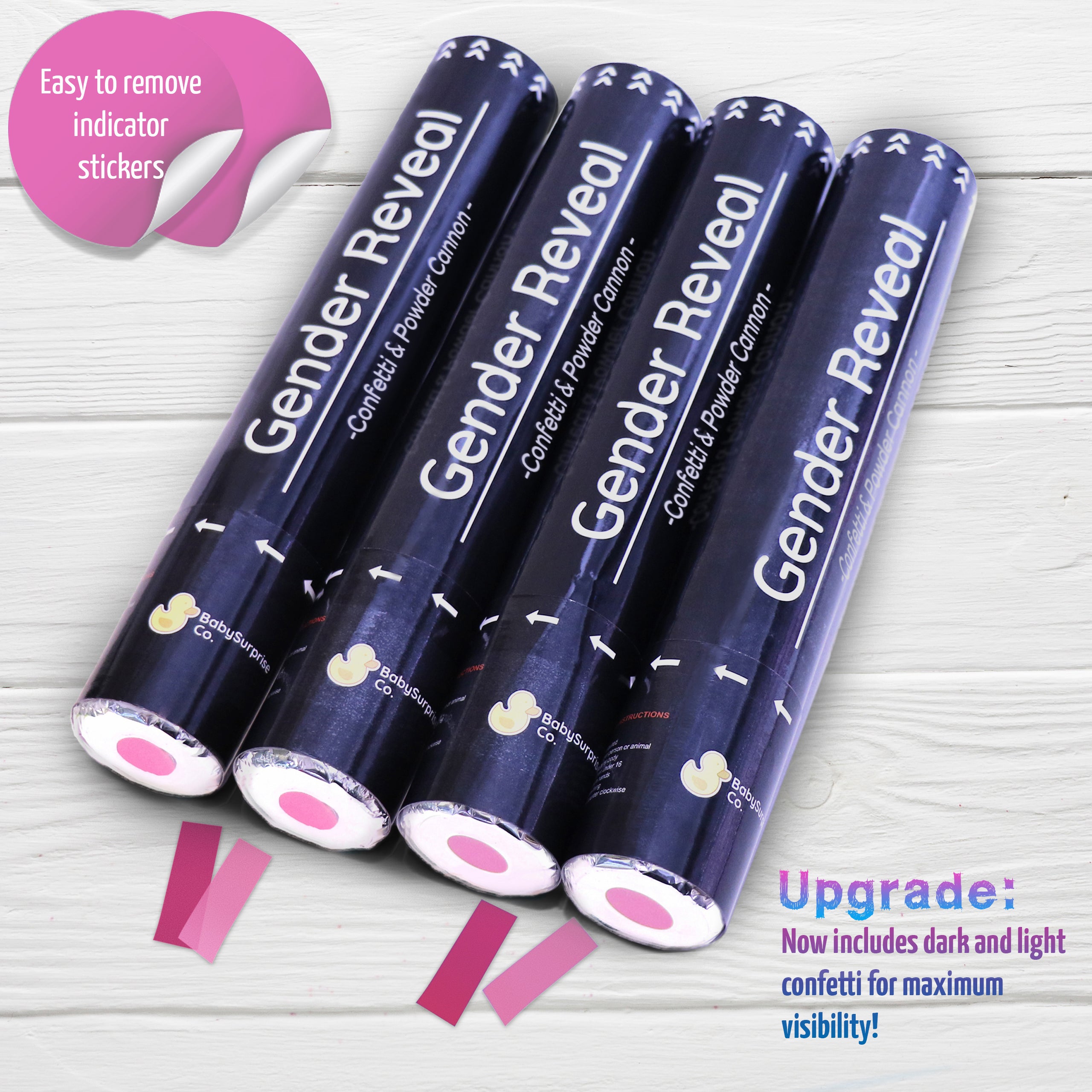 Gender Reveal Confetti & Powder Smoke Cannons - 4 Pink