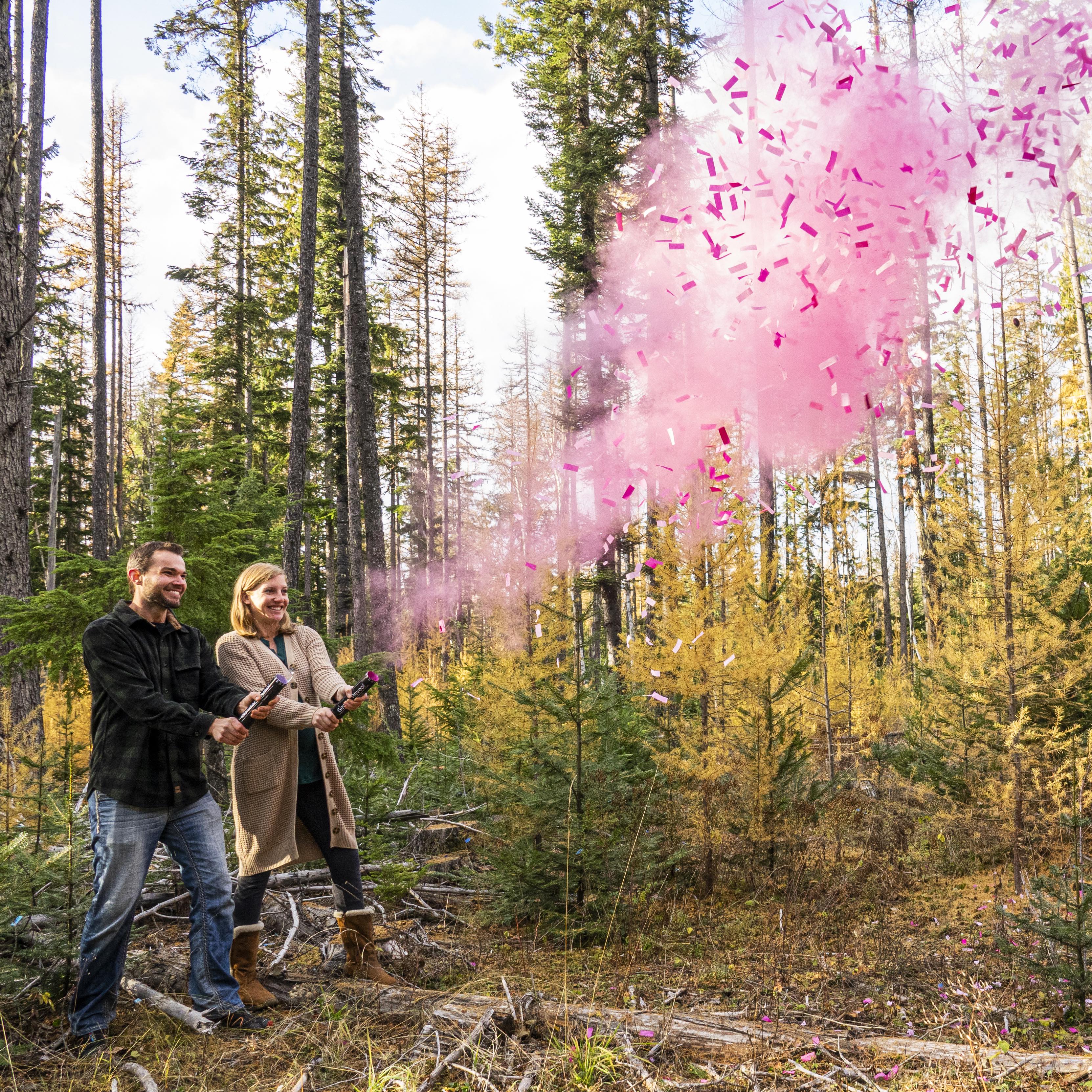 Gender Reveal Confetti & Powder Smoke Cannons - 4 Pink