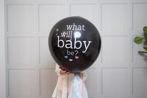 What Will Baby Be? Gender Reveal Balloon | 36 Inch Boy or Girl Balloon with Mini Balloons and Confetti
